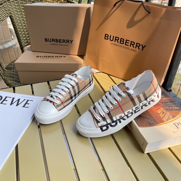 Authentic Burberry logo print vintage check cotton sneakers archive beige - Picture 3 of 9